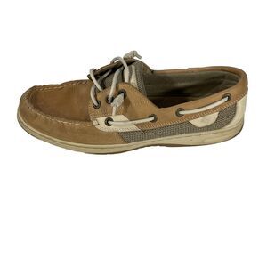 Sperry Top Sider Boat Shoes Women’s Size 10M Leather Fabric Upper Linen Oat